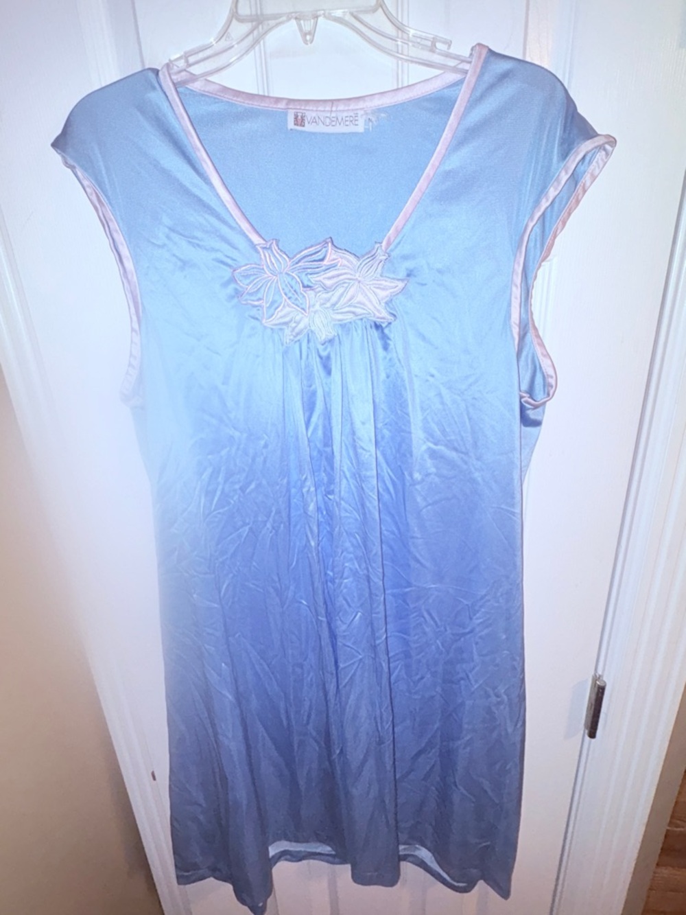 Vintage Vandemere Light Blue Sleeveless Nightdress with Floral Applique Medium’s